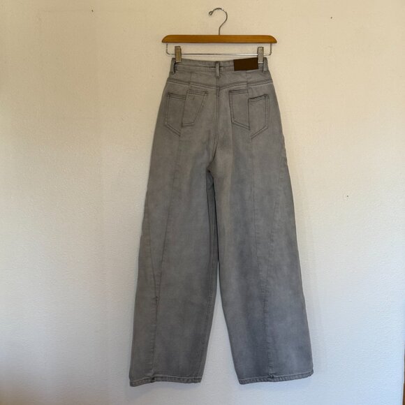 Nasty Gal Gray Wide Leg Denim Size US 4 with Front Seam Funky Back Pockets - Picture 5 of 7